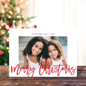 ミニマルモダンリスト赤スクリプトMerry Christmas Photo シーズンカード