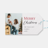 ミニマルモダンリスト赤メリークリスマススクリプトの写真 ギフトタグ (正面(横))