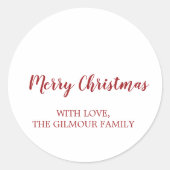ミニマルモダンリスト赤メリークリスマスプレゼント ラウンドシール (正面)
