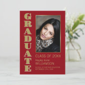 ミニマルモダンリスト赤金ゴールド写真卒業 案内状 (スタンド正面)