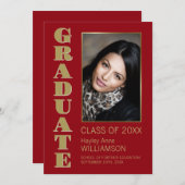 ミニマルモダンリスト赤金ゴールド写真卒業 案内状 (正面/裏面)