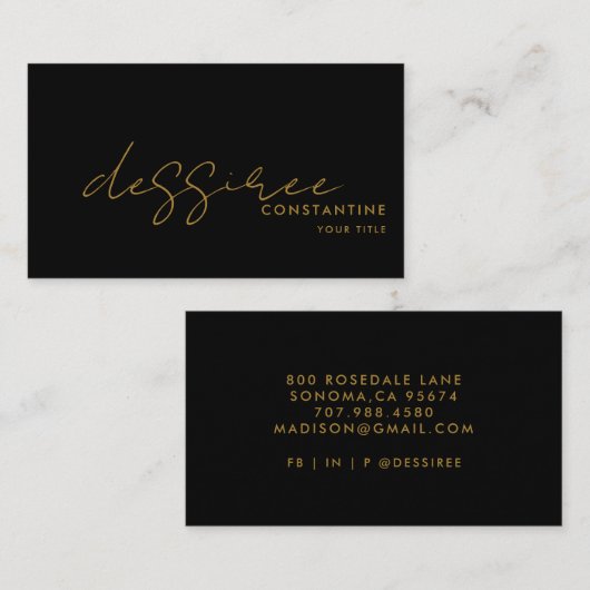 ミニマルモダンリスト金ゴールドスクリプトブラック 名刺 (正面/裏面)