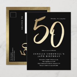 ミニマルモダンリスト金ゴールドタイプ50誕生日 インビテーションポストカード
