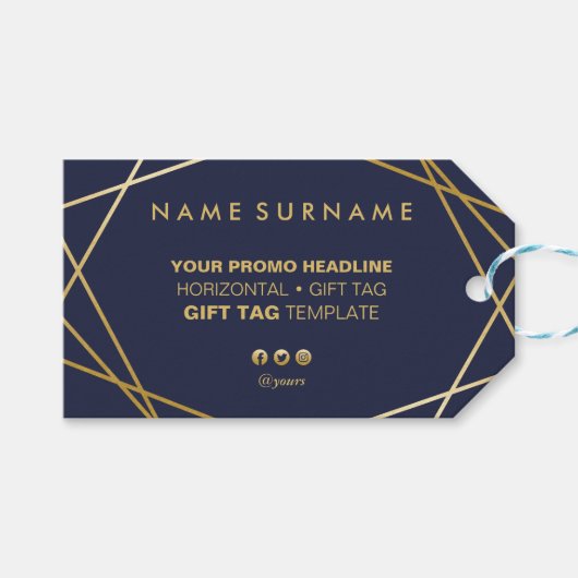 ミニマルモダンリスト金ゴールド幾何水平 ギフトタグ (正面(横))