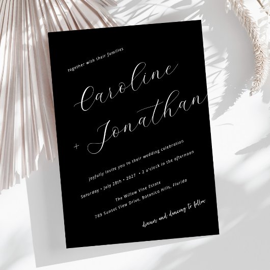 ミニマルモダンリスト黒書名結婚ズ 招待状