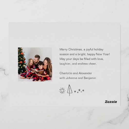 ミニマルモダンリスト6フォトファミリー名 箔シーズンポストカード (裏面)