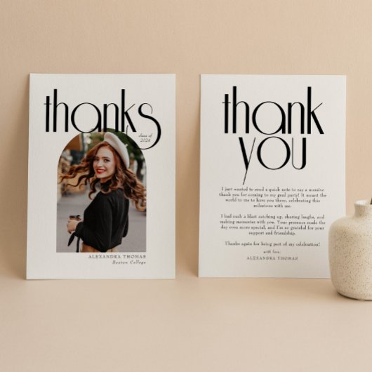 ミニマルモダンリスト&アーチフォト卒業 サンキューカード