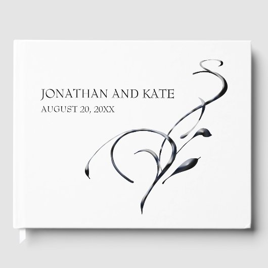 ミニマルモダンリスト&ブラック&ホワイト旋回結婚ズ ゲストブック (正面)