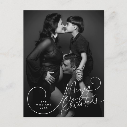 ミニマルモダンリスト、メリークリスマス家族の写真 ポストカード (正面)