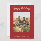 ミニマルモダンリスト|レッド3フォトハッピーホリデイズニュース シーズンカード (正面)