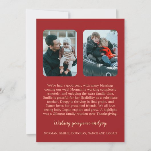 ミニマルモダンリスト|Red 3フォトクリスマスニュースレター シーズンカード (裏面)