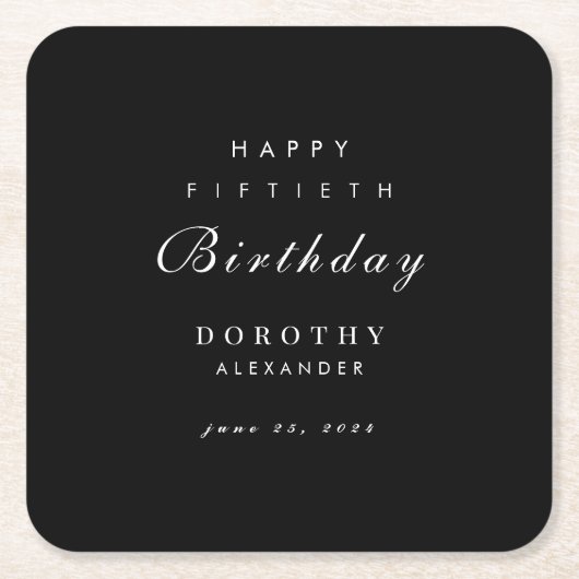 ミニマルモダンリストANYマイルストーンアダルト誕生日 スクエアペーパーコースター (正面)