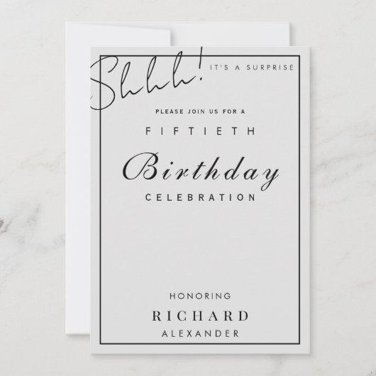 ミニマルモダンリストANYマイルストーンサプライズ誕生日 招待状 (正面)