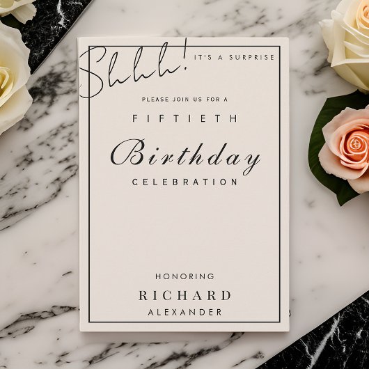 ミニマルモダンリストANYマイルストーンサプライズ誕生日 招待状