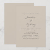 ミニマルモダンリストBeige Taupeスクリプ結婚ト 招待状 (正面/裏面)