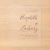 ミニマルモダンリストBurgundyスクリプト日付を保存 アクリル招待状 (正面)