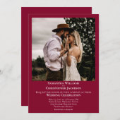 ミニマルモダンリストCranberry Red Photo結婚's 招待状 (正面/裏面)