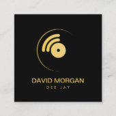 ミニマルモダンリストDJブラック&金ゴールドミュージックロゴ スクエア名刺 (正面)