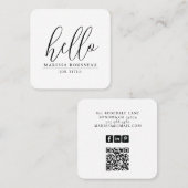 ミニマルモダンリストHello白黒QRコード スクエア名刺 (正面/裏面)