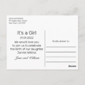 ミニマルモダンリストIts a Girl Announcementはがき ポストカード (裏面)