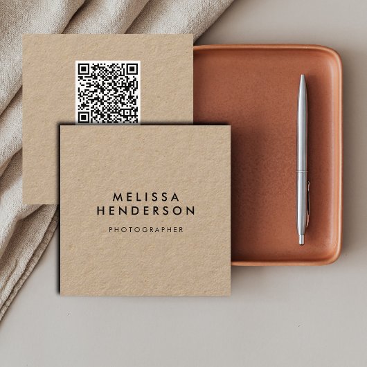 ミニマルモダンリストQRコードクラフト スクエア名刺
