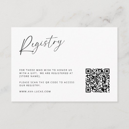 ミニマルモダンリストQRコー結婚ドのレジストリ エンクロージャーカード (正面)