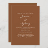 ミニマルモダンリストSienna Brownスクリプ結婚ト 招待状 (正面/裏面)