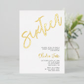 ミニマルモダンリストSweet 16フォト招待状 箔招待状 (立ち正面)