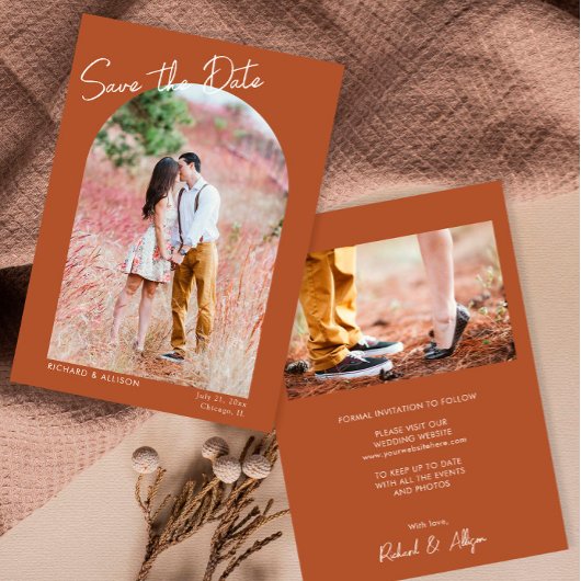 ミニマルモダンリストterra cotta photo Save the Date 招待状