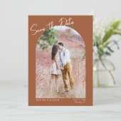 ミニマルモダンリストterra cotta photo Save the Date 招待状 (スタンド正面)