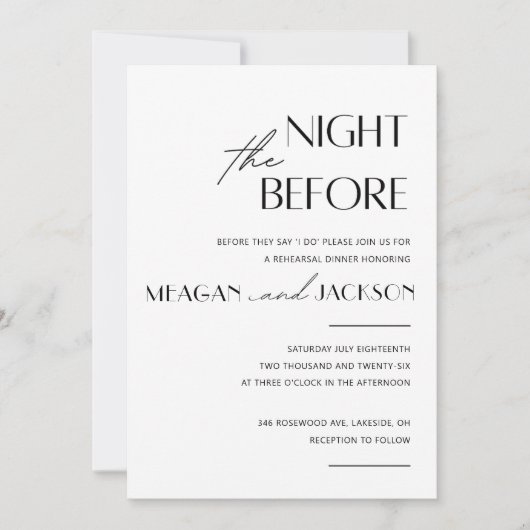 ミニマルモダンリハーサルディナー招待状 招待状 (正面)