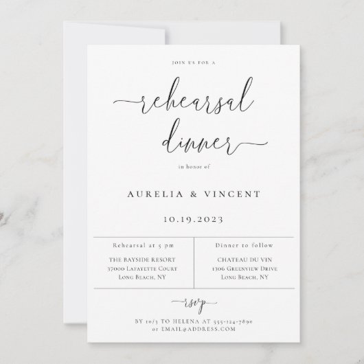 ミニマルモダンリハーサルディナー招待状 案内状 (正面)