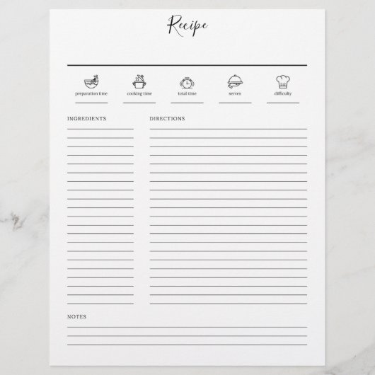 ミニマルモダンレシピクックブックシートページ (正面)