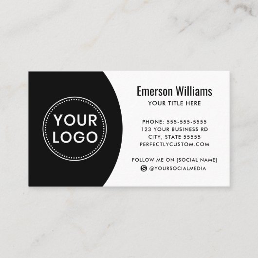 ミニマルモダンロゴのソーシャルメディアホワイトブラック 名刺 (正面)