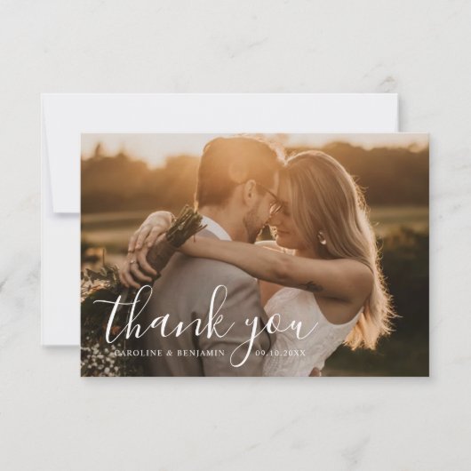 ミニマルモダン主義のエレガントな結婚式の写真 サンキューカード (正面)