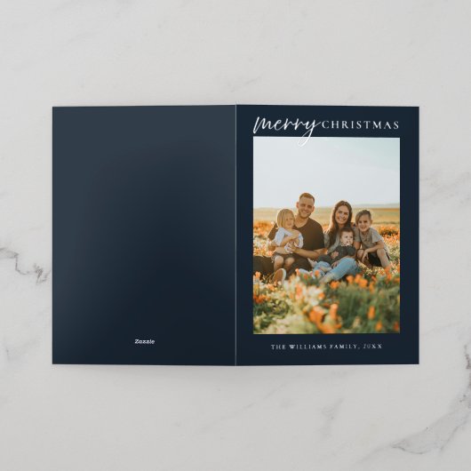 ミニマルモダン主義のメリークリスマスフォト 箔シーズンカード (外側レイダウン)