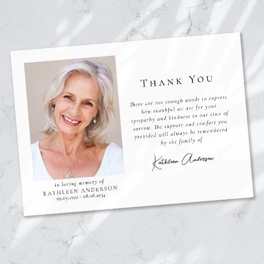 ミニマルモダン主義の写真葬儀 サンキューカード