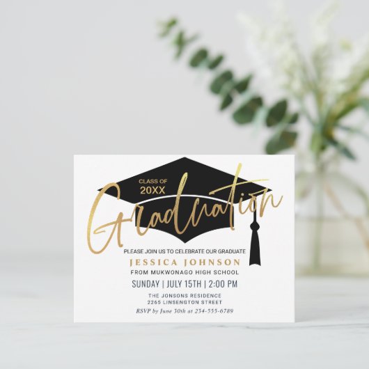 ミニマルモダン主義の卒業パーティーの写真 案内ポストカード (スタンド正面)