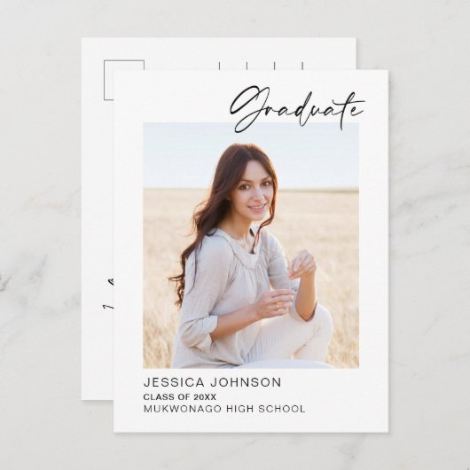 ミニマルモダン主義の卒業パーティーの写真 案内ポストカード (正面/裏面)