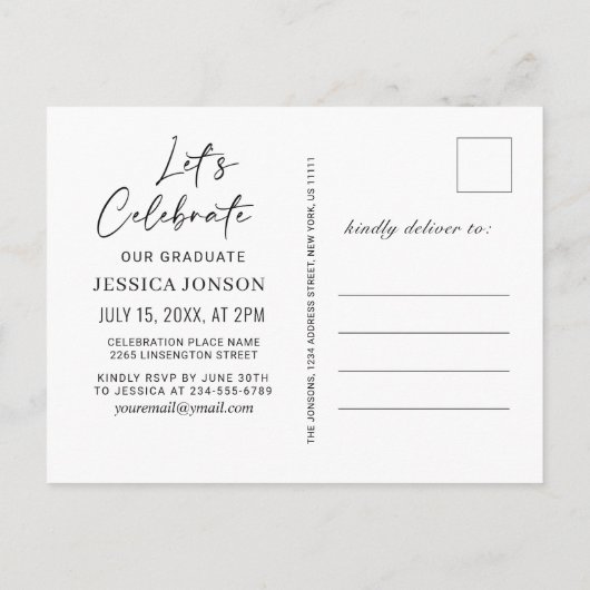 ミニマルモダン主義の卒業パーティーの写真 案内ポストカード (裏面)