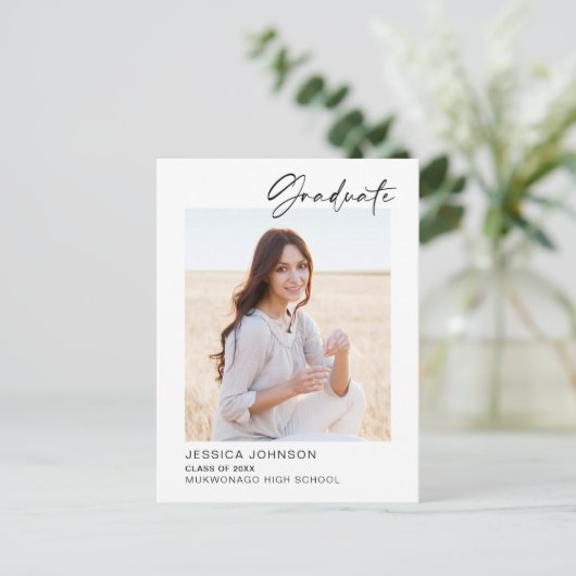 ミニマルモダン主義の卒業パーティーの写真 案内ポストカード (スタンド正面)