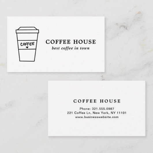ミニマルモダン主義の白黒かわいいコーヒーカップ 名刺 (正面/裏面)
