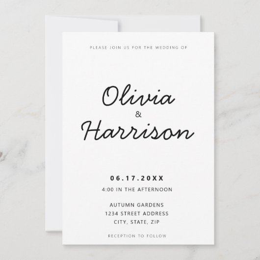 ミニマルモダン主義の白黒が一つ結婚で 招待状 (正面)