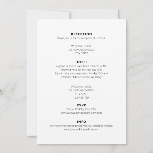 ミニマルモダン主義の白黒が一つ結婚で 招待状 (裏面)