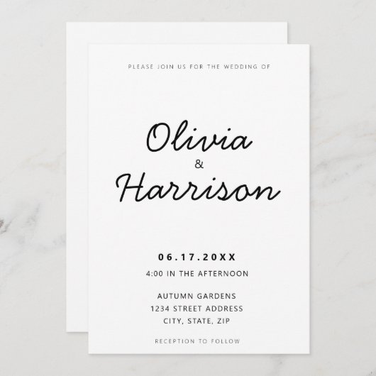 ミニマルモダン主義の白黒が一つ結婚で 招待状 (正面/裏面)