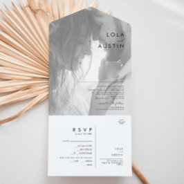ミニマルモダン主義の白黒の写真 オールインワン招待状