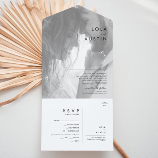 ミニマルモダン主義の白黒の写真 オールインワン招待状