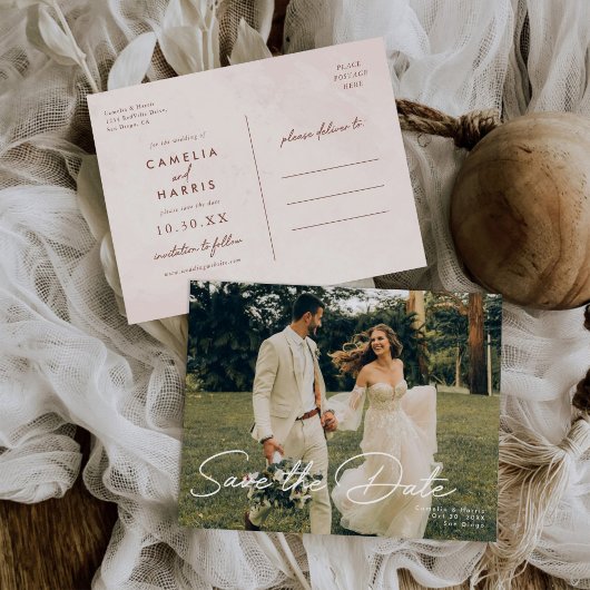 ミニマルモダン主義の結婚式の日付を保存 インビテーションポストカード