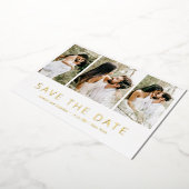 ミニマルモダン主義の結婚式の日付を保存 箔招待状 (回転した状態)