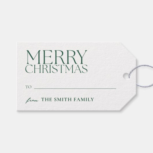 ミニマルモダン主義の緑のメリークリスマス ギフトタグ (正面(横))